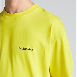 Balenciaga "Copyright" T-shirt with logo print at chest and back. Yellow.